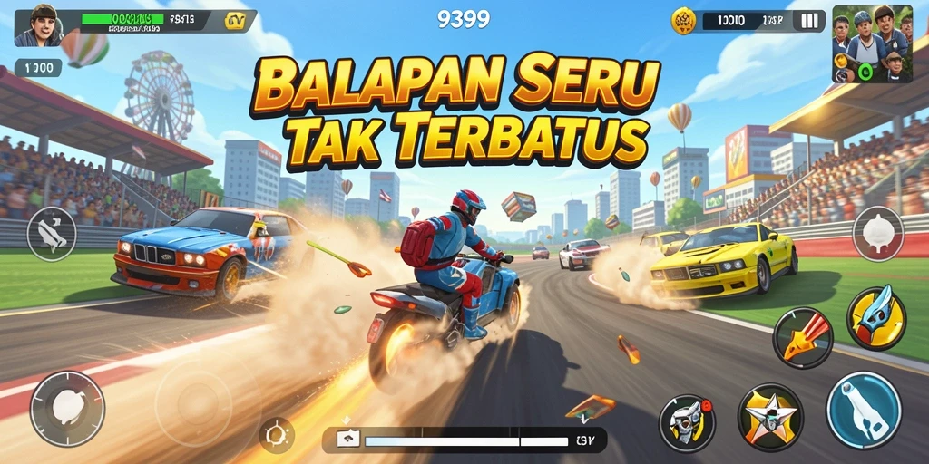 Tampilan gameplay balapan yang menarik dan mendebarkan.
