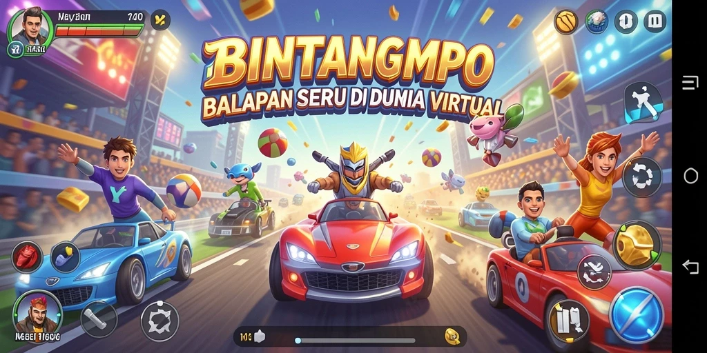 Screenshot gameplay BINTANGMPO yang menampilkan balapan yang intens.