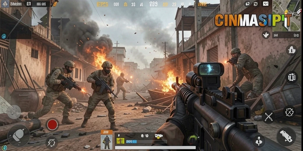 Screenshot gameplay CINASIPIT yang menunjukkan aksi tembak-menembak yang seru.