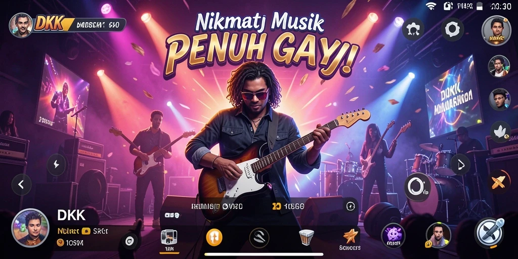 Screenshot DKK menampilkan antarmuka pengguna yang menarik dengan berbagai pilihan musik.