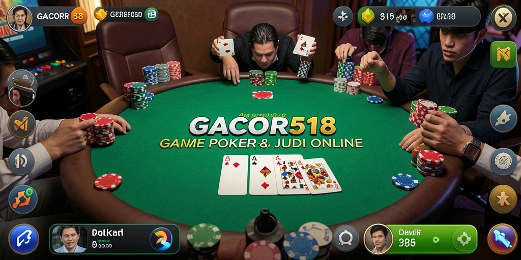 Screenshot GACOR518 menampilkan gameplay Poker yang seru dan kompetitif.