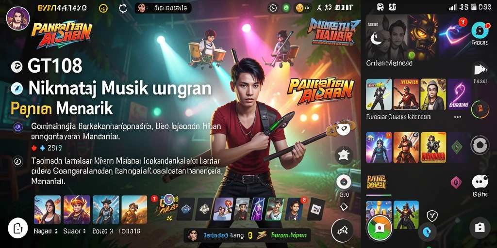 Tampilan utama gameplay GT108 dengan interaksi musik yang seru.