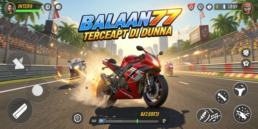 Screenshot gameplay INTER77 yang menunjukkan aksi balapan motor yang mendebarkan.