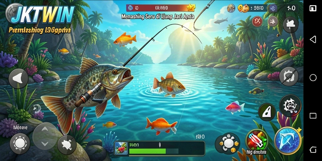 Tampilan gameplay JKTWIN dengan aksi memancing yang seru dan menantang.
