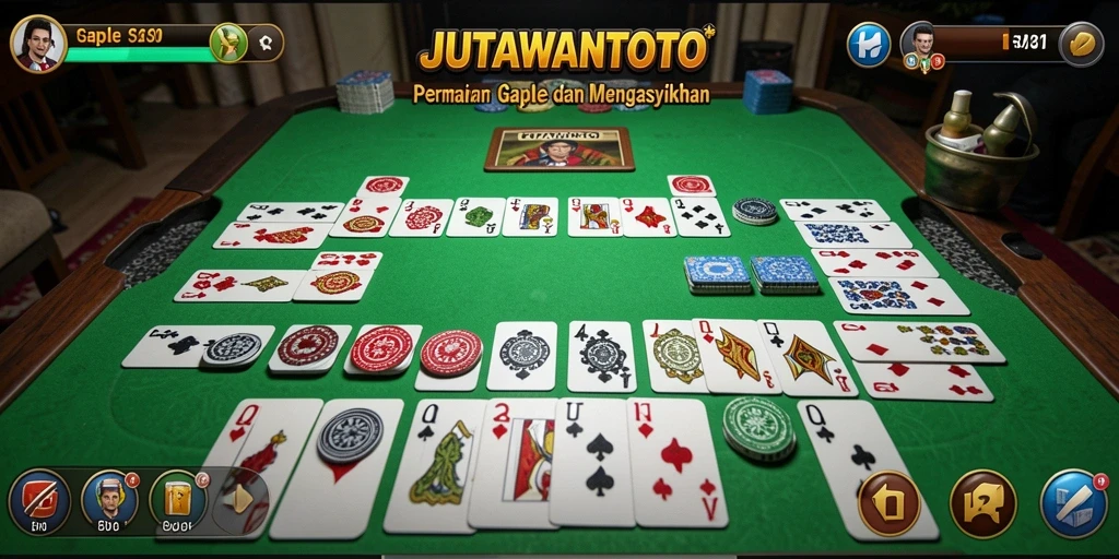Screenshot utama JUTAWANTOTO menampilkan gameplay Gaple yang seru.