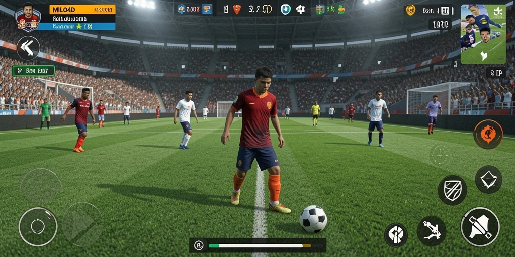Tampilan menarik dari gameplay sepak bola yang mendebarkan.