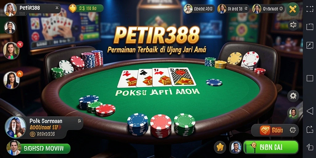 Tampilan gameplay PETIR388 yang mendebarkan dengan pemain bertarung di meja Poker.
