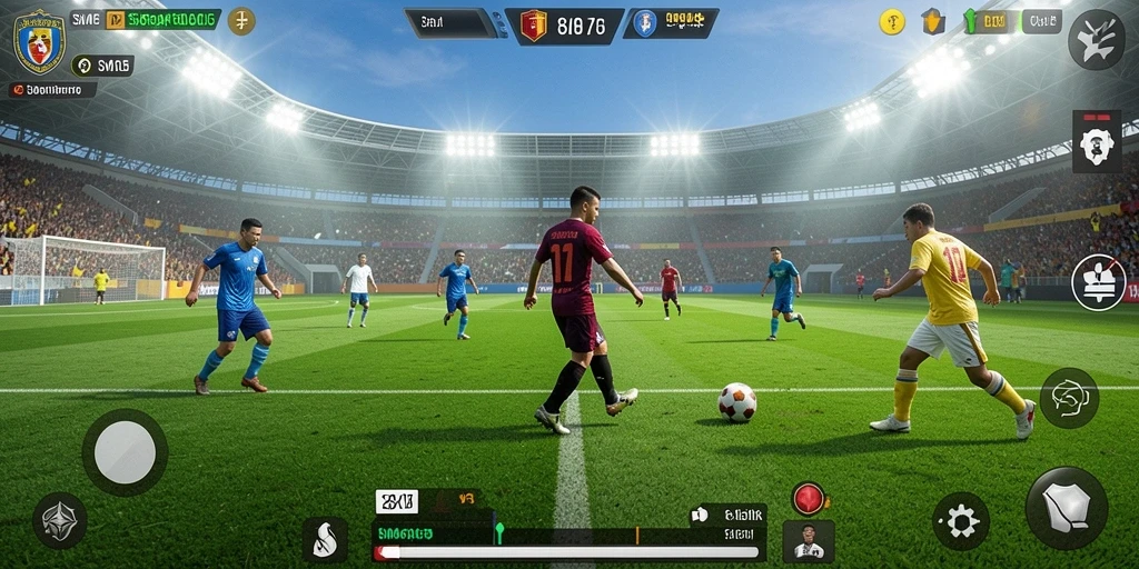 Screenshot utama SM605 menampilkan aksi sepak bola yang menegangkan dan realistis.
