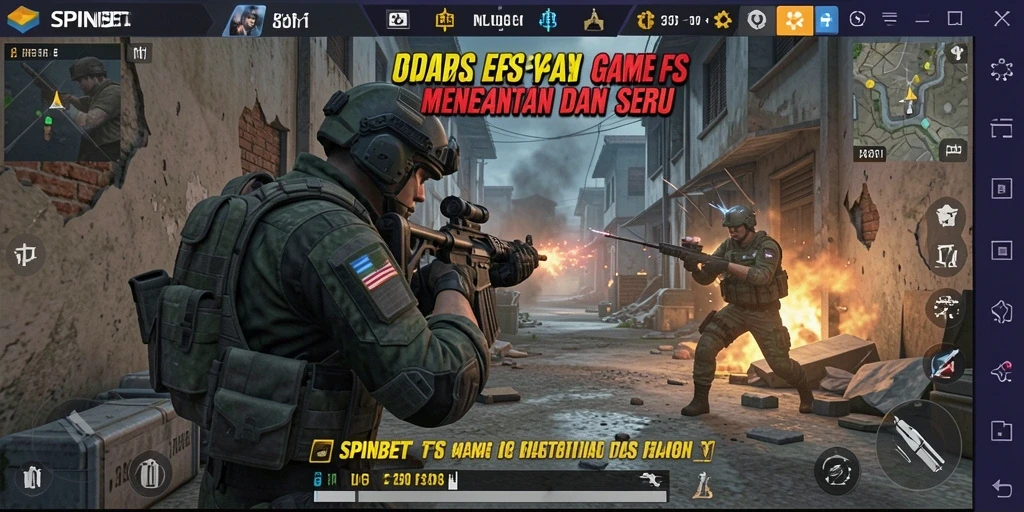 Screenshot dari gameplay SPINBET menunjukkan aksi tembak-menembak yang mendebarkan.