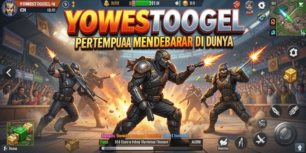 Tampilan aksi pertempuran seru dalam YOWESTOGEL di arena Battle Royale.